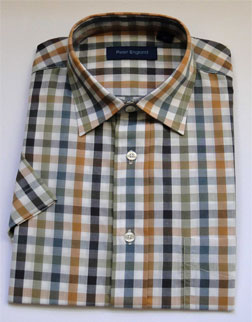 Peter England Tan-Green Check Shirt